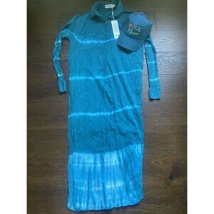 Ingear Resort Swim Cover Up‎ Tie Dye Ombré + FREE “Pool Please” Hat Blue Small